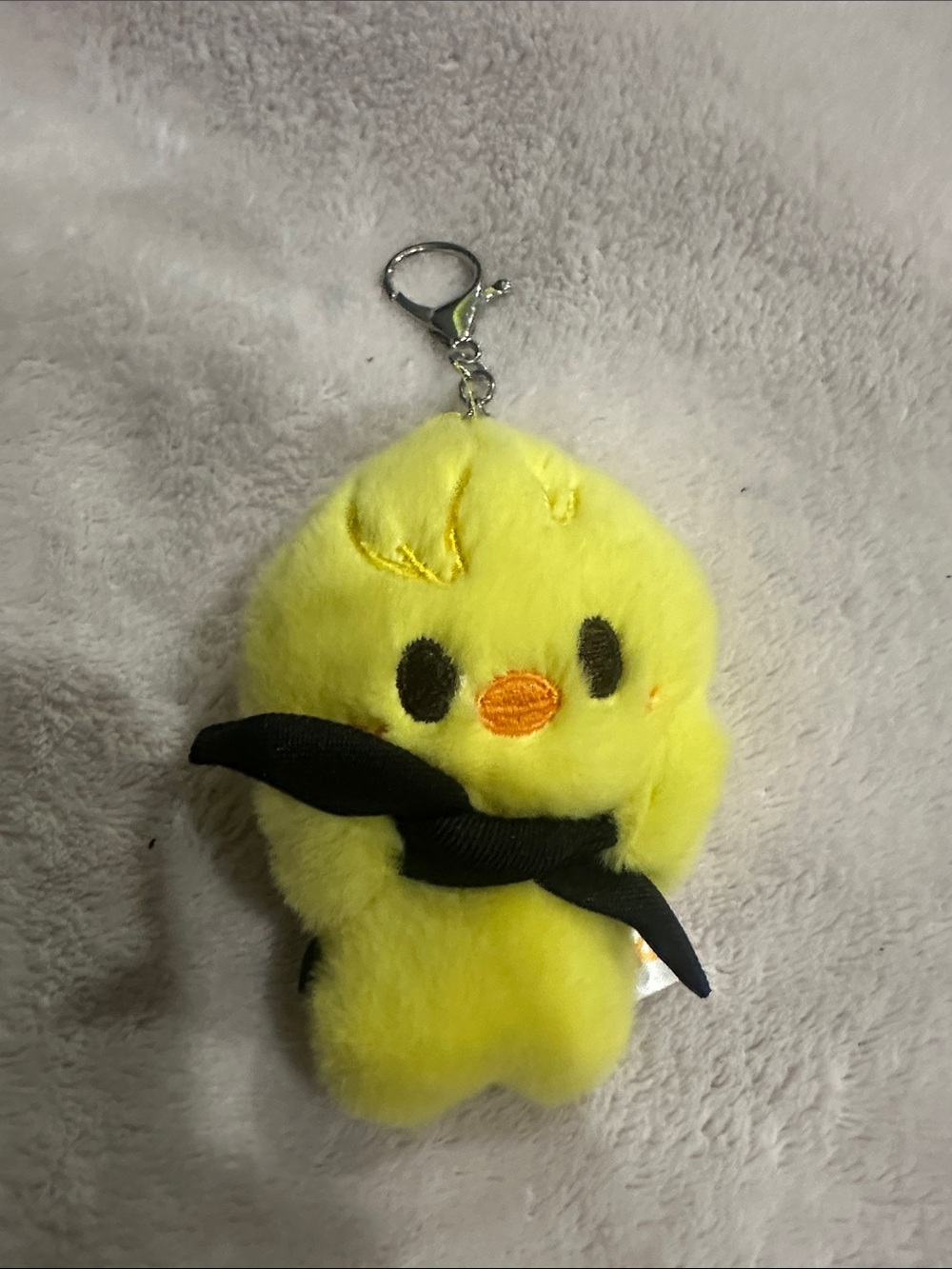 SHEIN Yellow Plush Chick Keychain with Black Bow